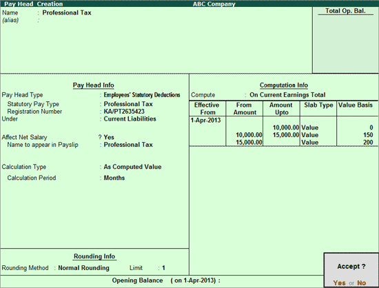 Creating Professional Tax Deduction Pay Head