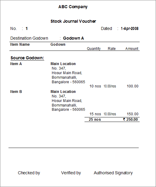 Transfer Journal Voucher