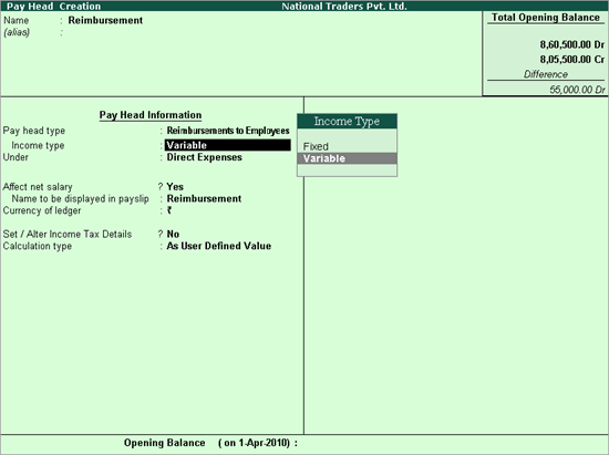 Creating Reimbursement Pay Head Payroll 