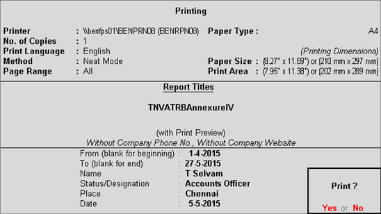 VAT Form I Annexures (Tamil Nadu)