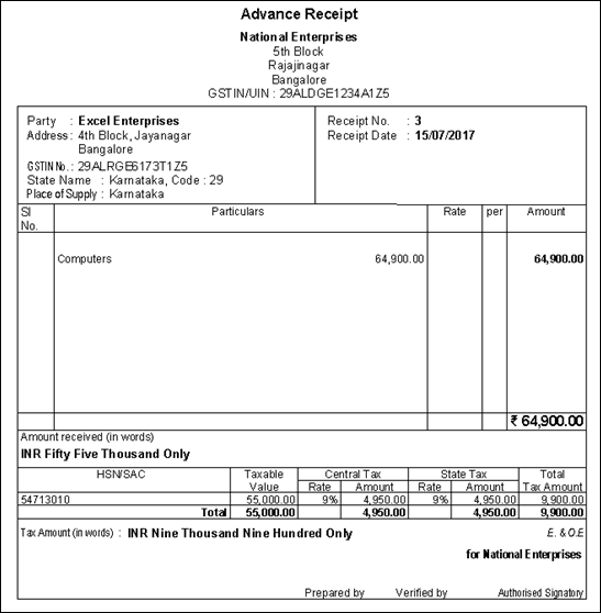 Recording GST Advance Receipts from Customers (Valid for Release 6.0.3)