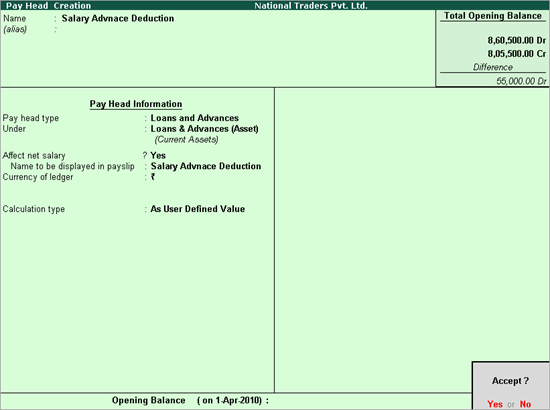 Creating Salary Advance Deduction Pay Head Payroll 