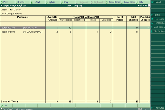 Cheque Register Tcode