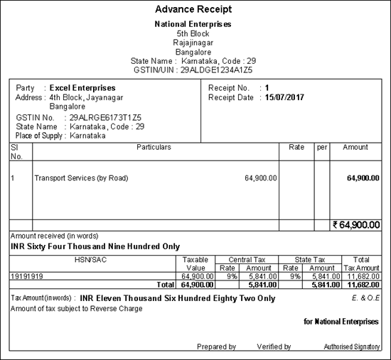 GST Advance Receipts