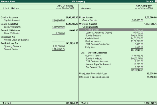 Setting Closing stock manually in the Balance Sheet