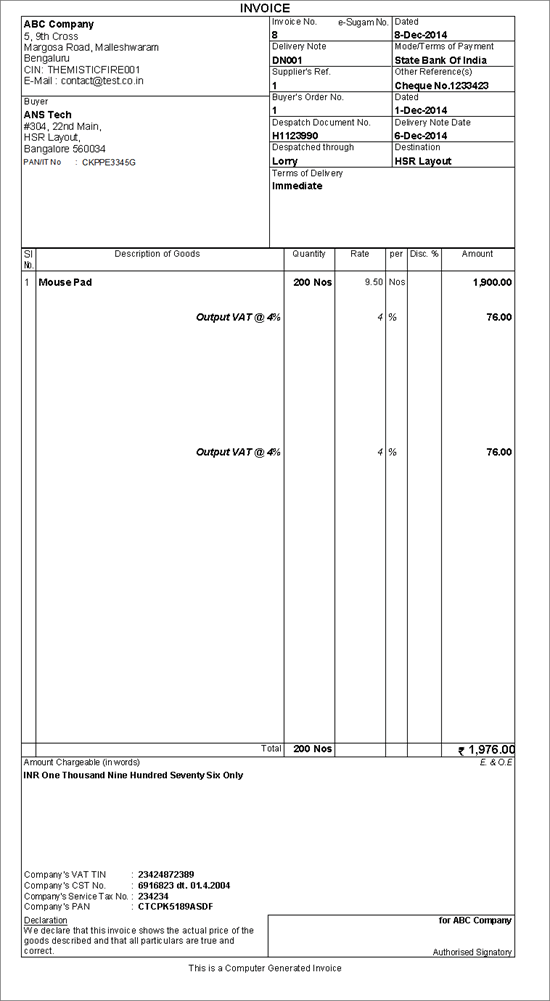 Printing a Sales Invoice