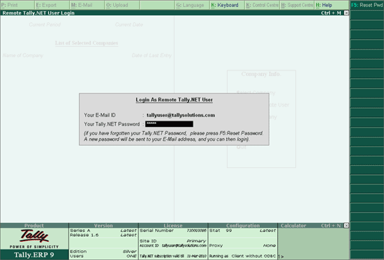 Login to Control Centre - Tally.ERP 9