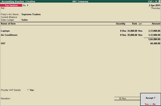 Recording a Restrictive Tax Invoice (Goa)