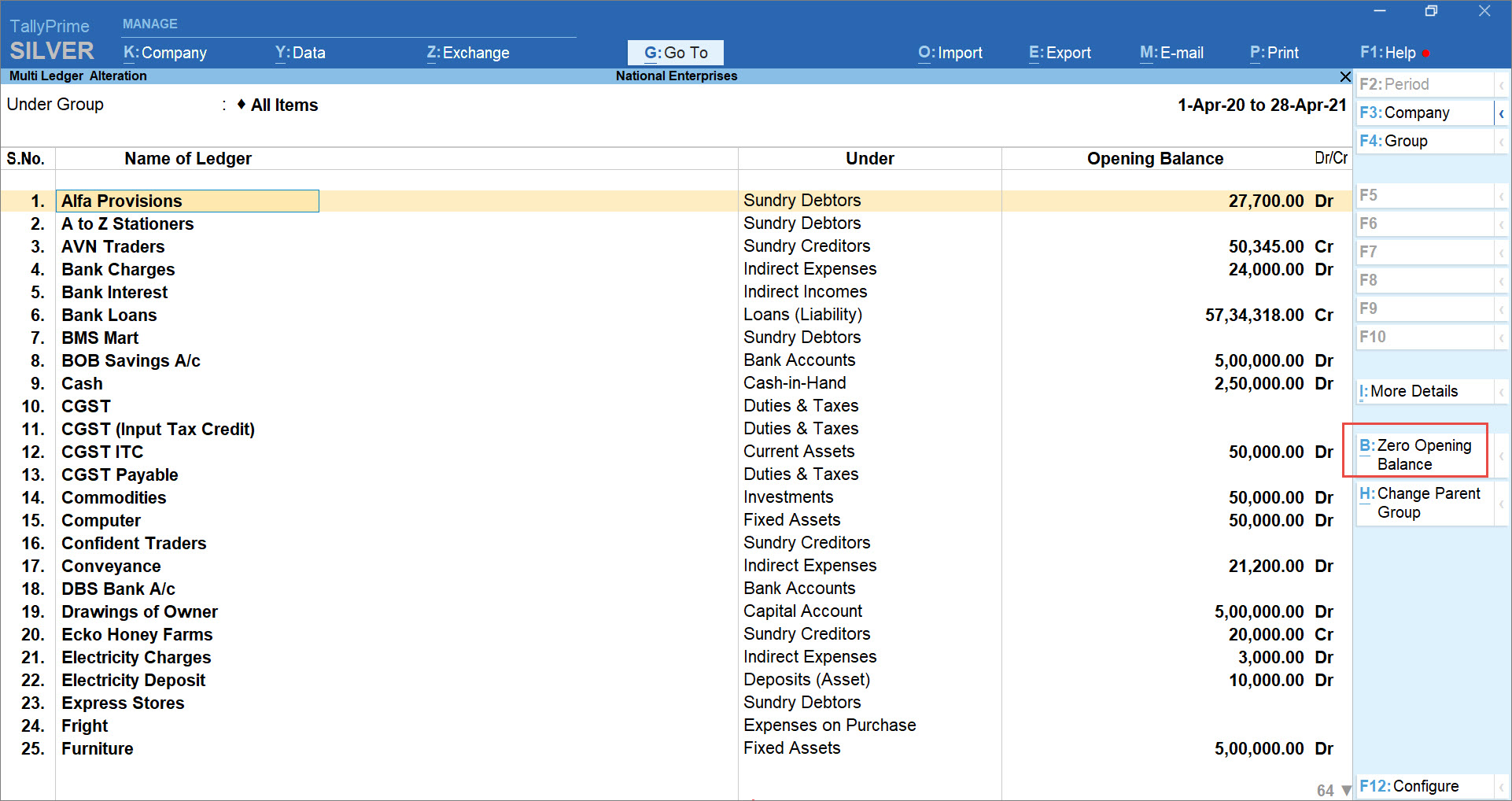 Remove Opening Balance from All Ledgers in TallyPrime