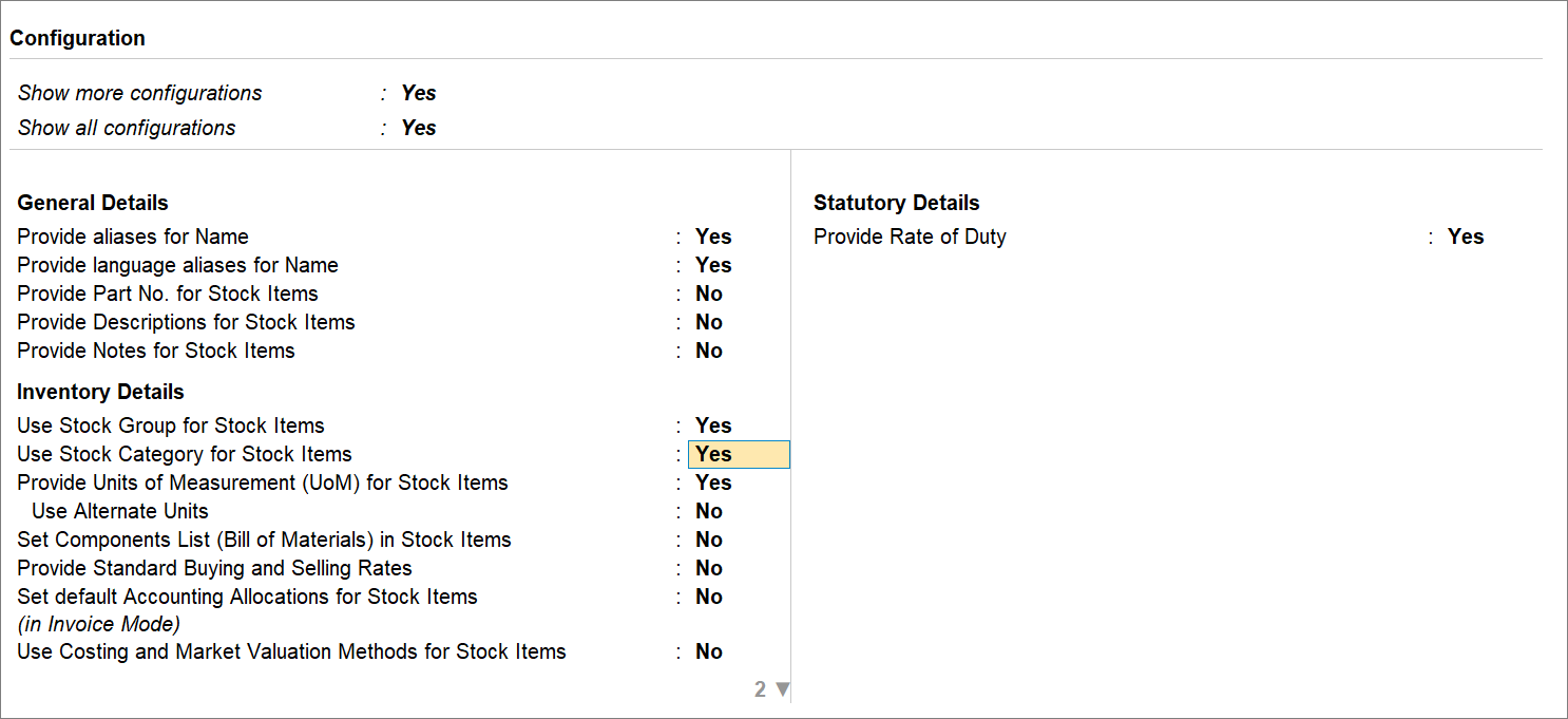 Stock Item Configuration in TallyPrime