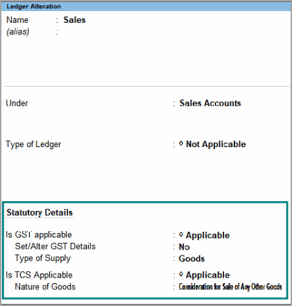 TCS Ledger in TallyPrime