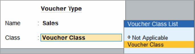 Voucher Class List in TallyPrime