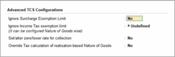 Advanced TCS Configuration in TallyPrime