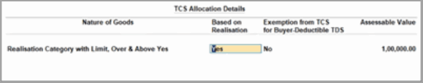 TCS Allocation Details in TallyPrime