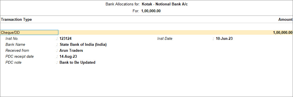 Bank allocation for notional bank