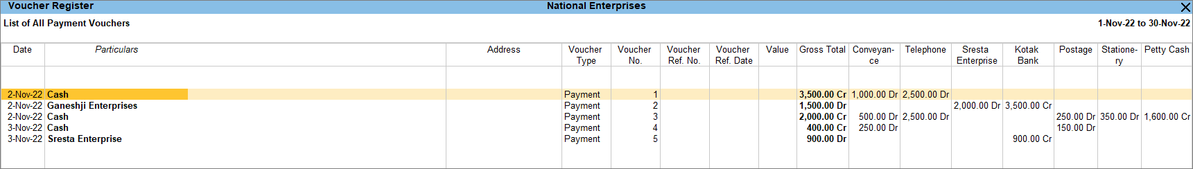 Columnar-payment-register