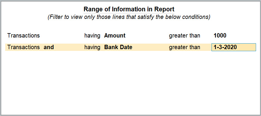 Range of Information in Report Screen in TallyPrime