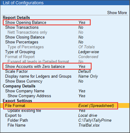 Configuring Export of Ledgers in TallyPrime