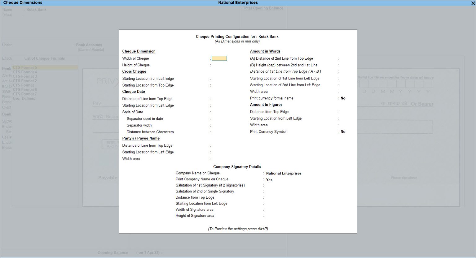 How to Specify Cheque Range and Format to Print Cheques in TallyPrime ...