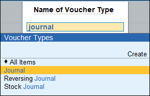 Search for Journal Vouchers in TallyPrime