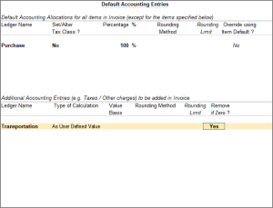 Default Accounting Entries in TallyPrime