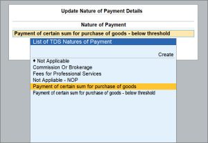 List of Nature of Payment in TallyPrime