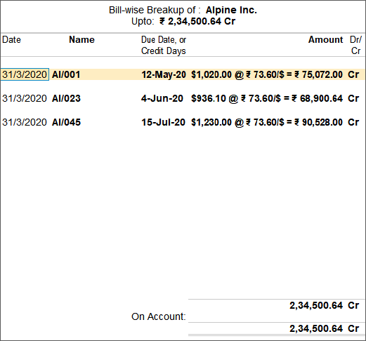Providing Opening Balance in Foreign Currency for a Ledger Account in TallyPrime Using Bill-wise Breakup screen