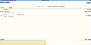 Advance Payment with TDS in TallyPrime