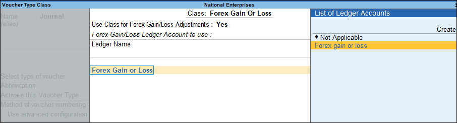 Voucher Class to Account for Forex Gain or Loss