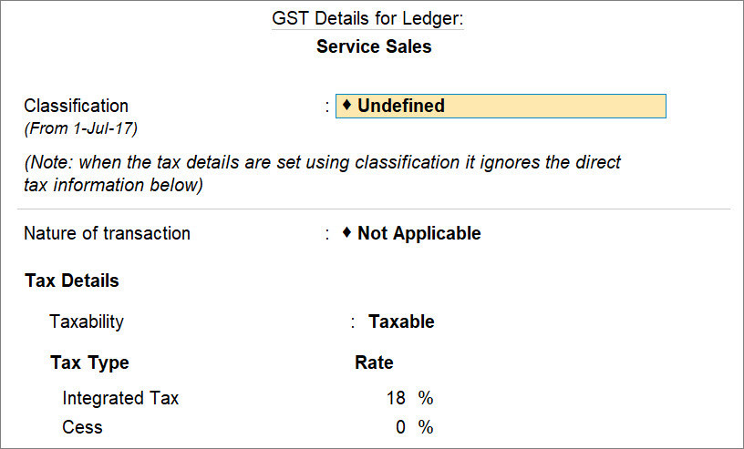 GST Details for Service Ledger in TallyPrime