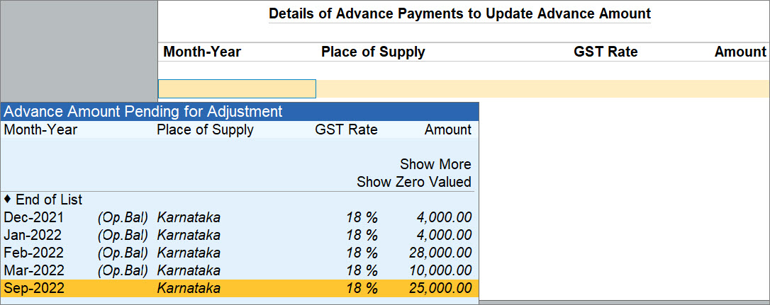 Details of Advance Payments to Update Unadjusted Advance Amount in TallyPrime