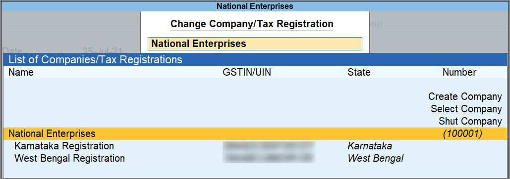 Select GST Registration in TallyPrime