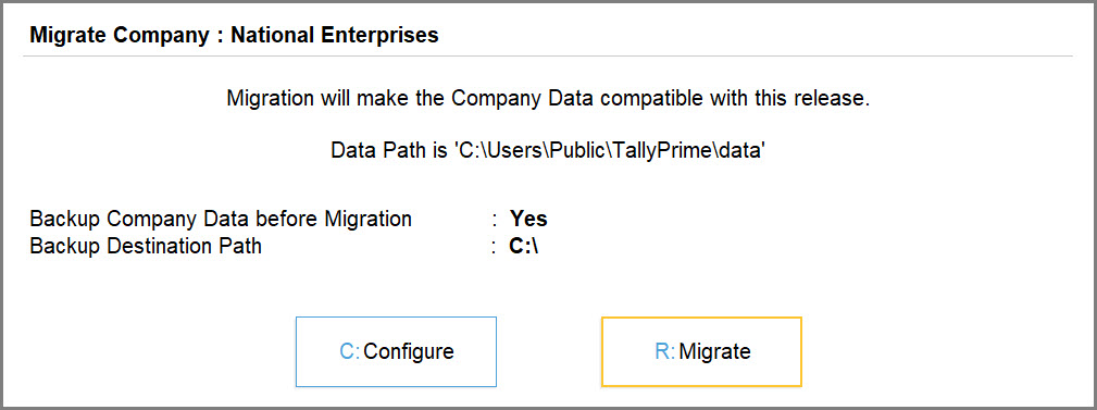 Company Data Migration from TallyPrime Release 2.1 With Edit Log Enabled to TallyPrime Edit Log