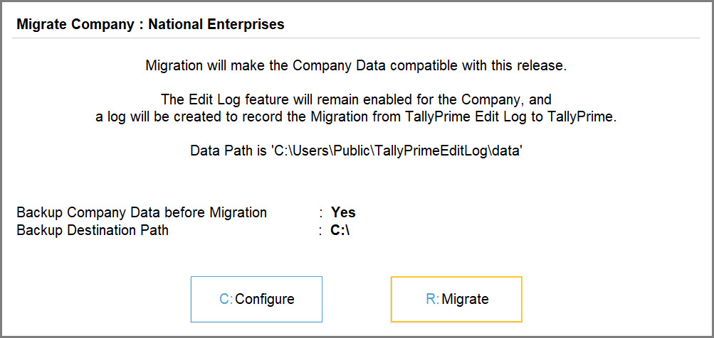 Company Data Migration from TallyPrime Edit Log to TallyPrime Release 2.1