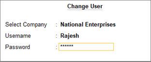 The Change User Screen for Company