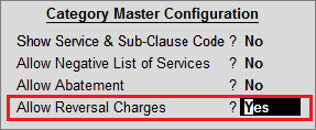 Allow Reversal Charges in Category Master Configuration in TallyPrime