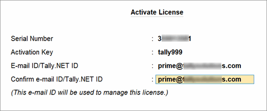 Activate TallyPrime license