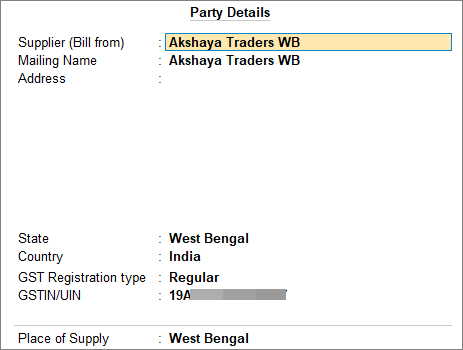 Party Details Screen in TallyPrime