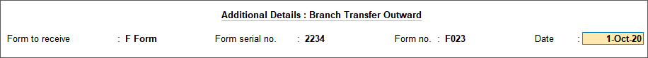 The Additional Details Screen for Branch Transfer Outward