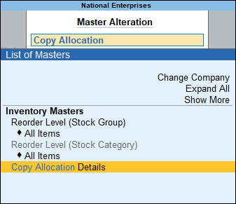 Copy Allocation Details in Master Alteration in TallyPrime