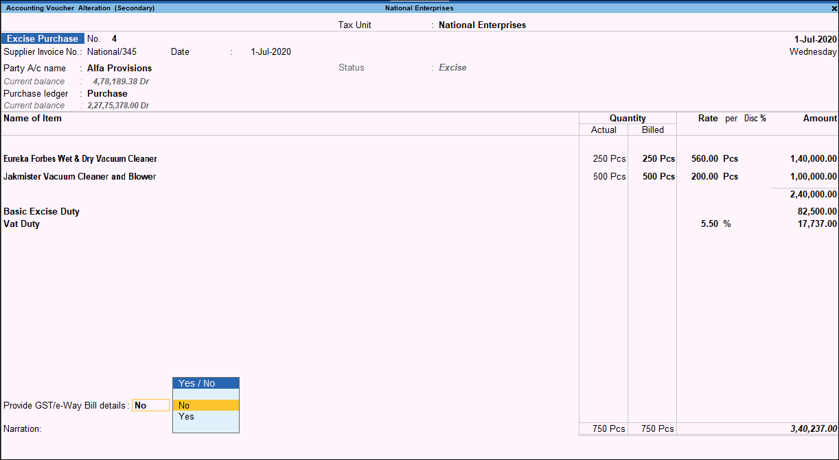 What Is Excise Credit Note Linked To Original Supplier In TallyPrime 