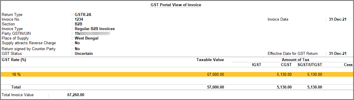 GST Portal View for Purchase Vouchers in TallyPrime