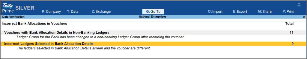 Incorrect Tally Example How to Resolve Errors While Verifying Company Data in TallyPrime ...