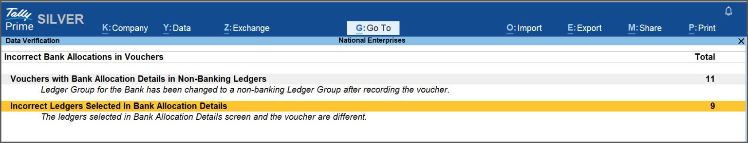 Incorrect Tally Example How to Resolve Errors While Verifying Company Data in TallyPrime ...