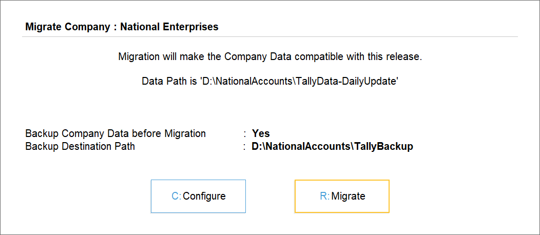 Migrate Company data to TallyPrime