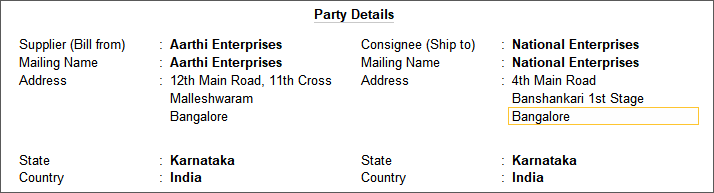 Specify Consignee and Supplier Details in TallyPrime