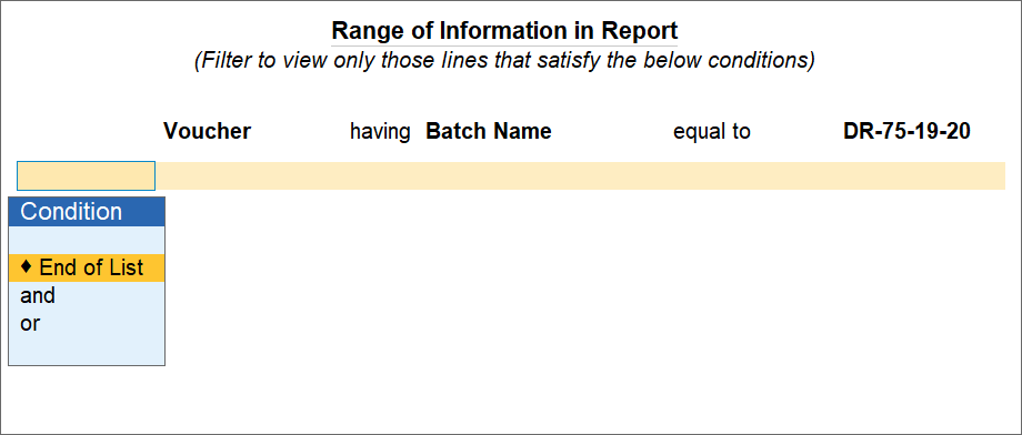 Report filter in TallyPrime