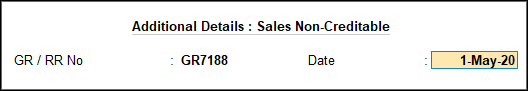 The Additional Details : Sales Non-Creditable Screen in TallyPrime