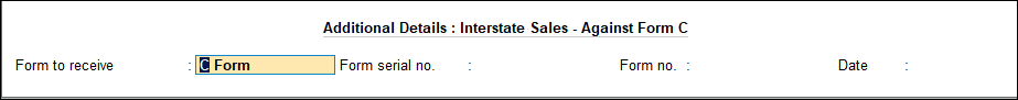 The Additional Details Screen for Interstate Sales - Against Form C