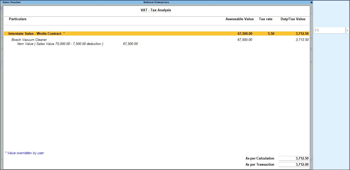 The VAT - Tax Analysis screen in TallyPrime